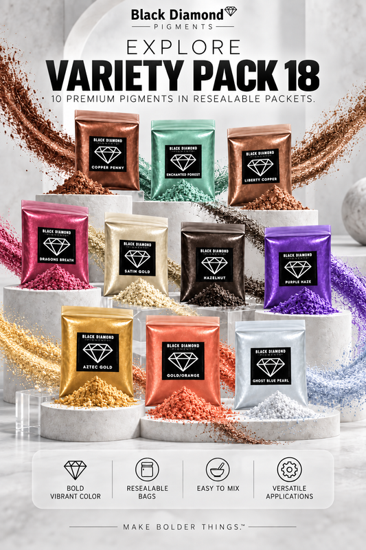 VARIETY PACK 18 (10 COLORS) powder pigment variety packs  Black Diamond Pigments®