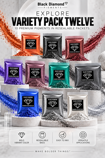 VARIETY PACK 12 (10 COLORS) powder pigment variety packs  Black Diamond Pigments®