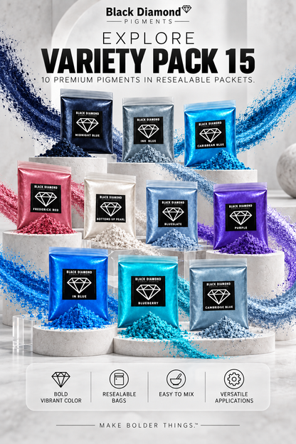 VARIETY PACK 15 (10 COLORS) powder pigment variety packs Black Diamond Pigments®