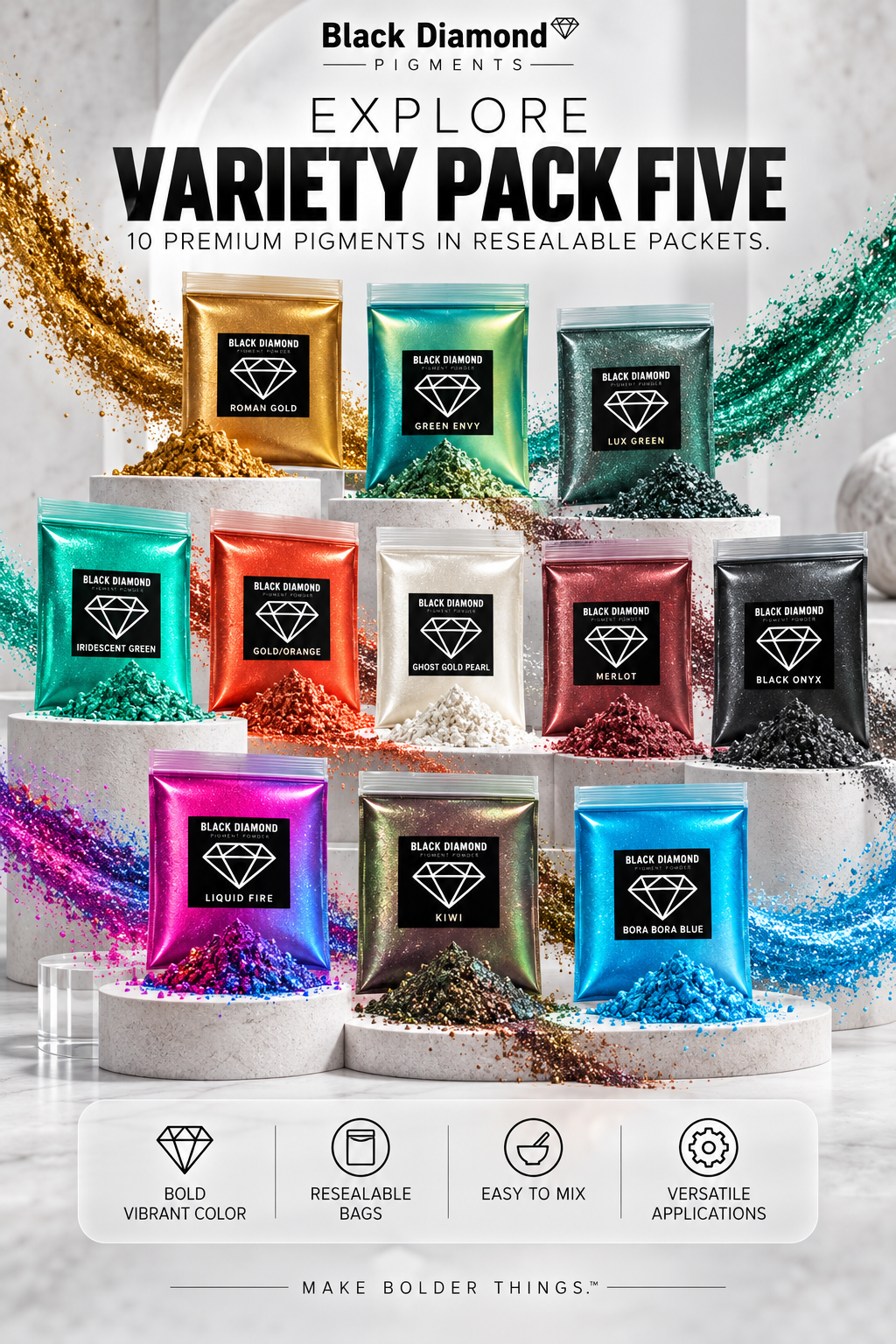 VARIETY PACK 5 (10 COLORS) powder pigment variety packs Black Diamond Pigments®