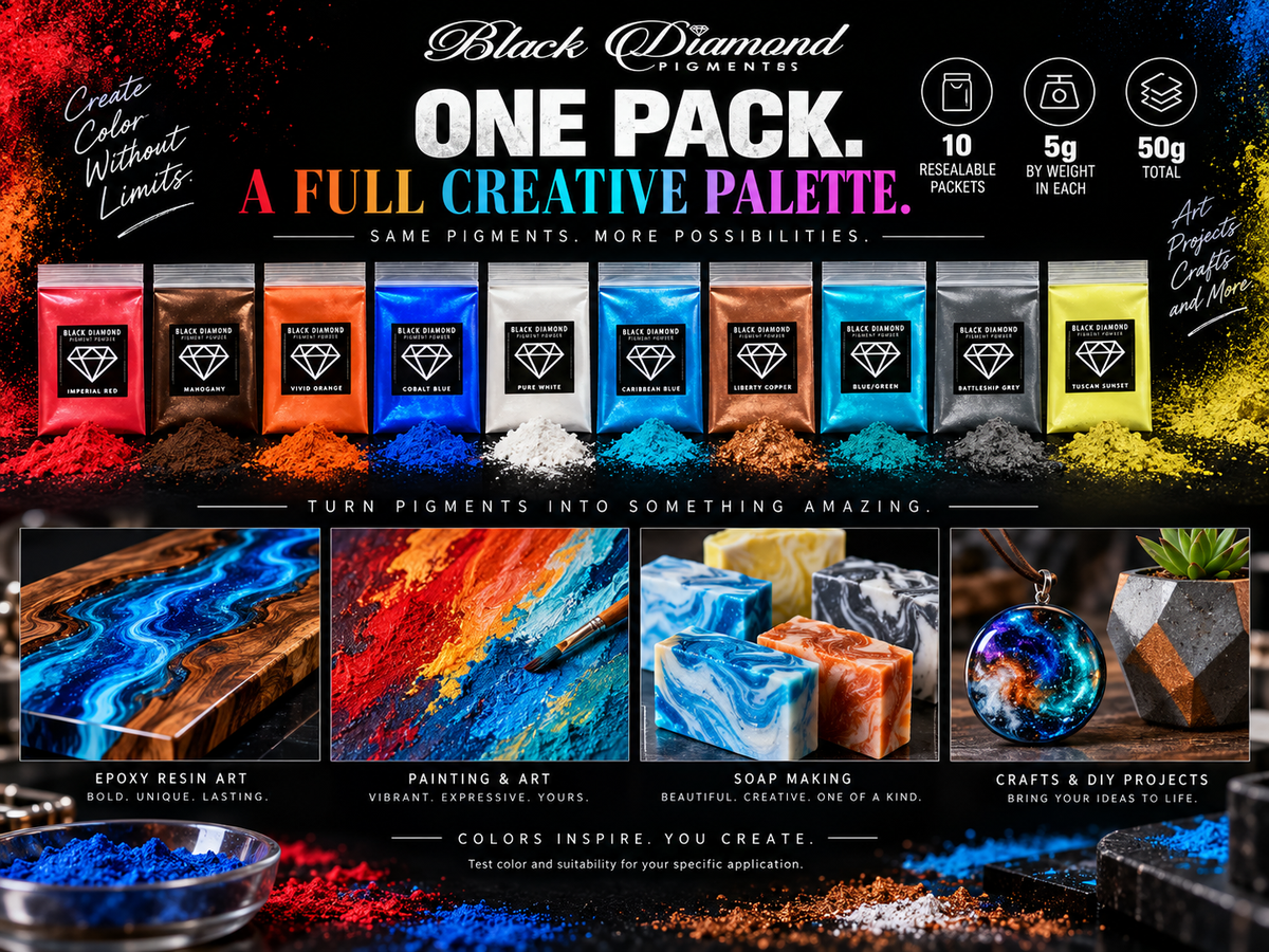 VARIETY PACK 1 (10 COLORS) powder pigment packs Black Diamond Pigments®