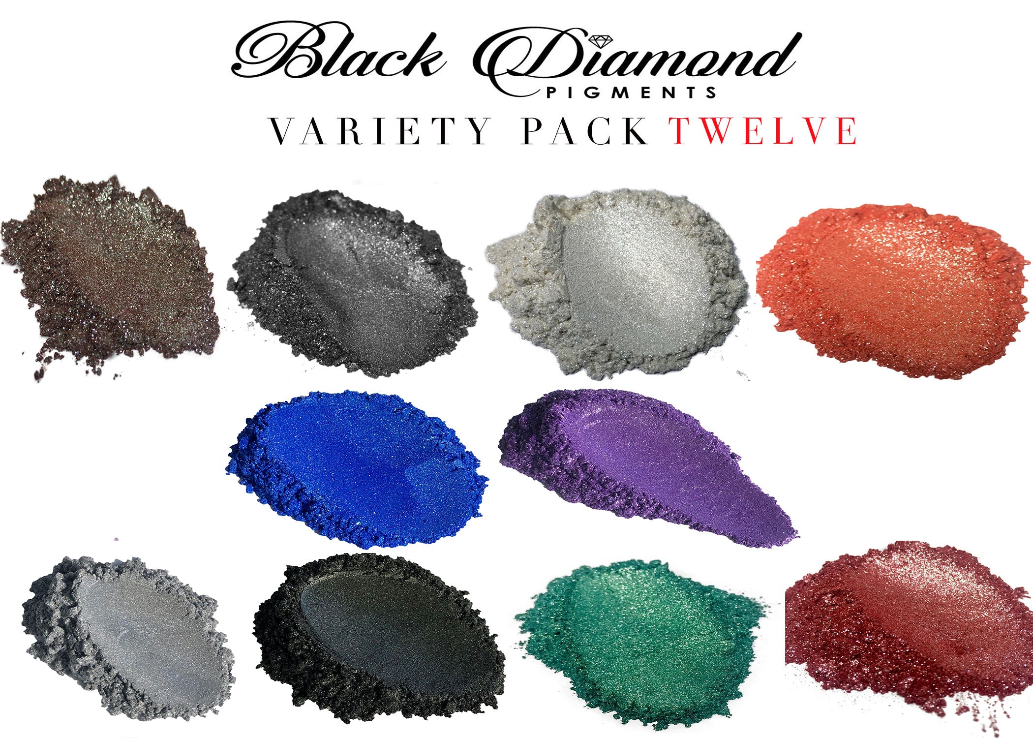 VARIETY PACK 12 (10 COLORS) mica powder pigment variety packs  Black Diamond Pigments® - Black Diamond Pigments