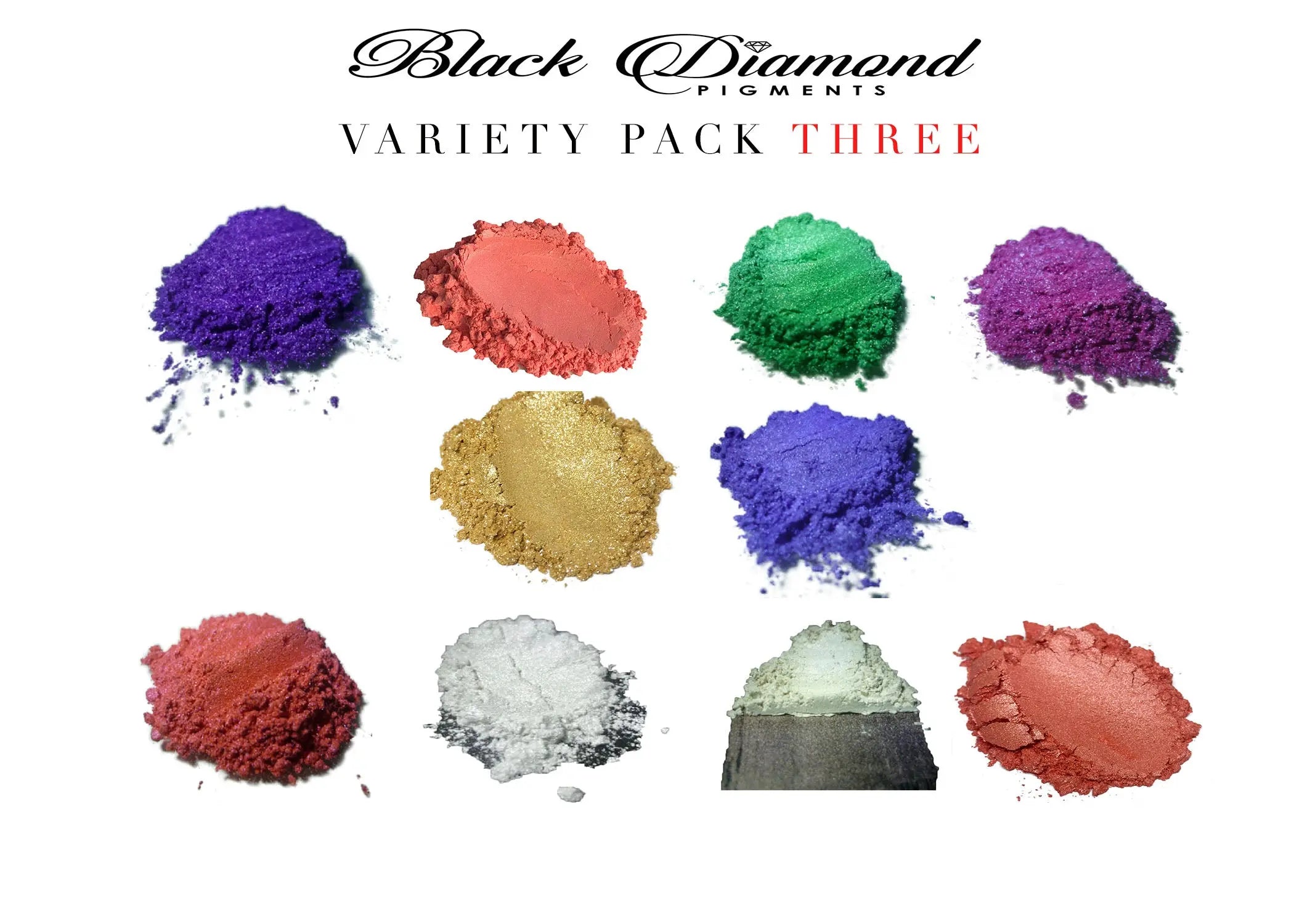 VARIETY PACK 3 (10 COLORS) mica powder pigment packs Black Diamond Pigments® - Black Diamond Pigments