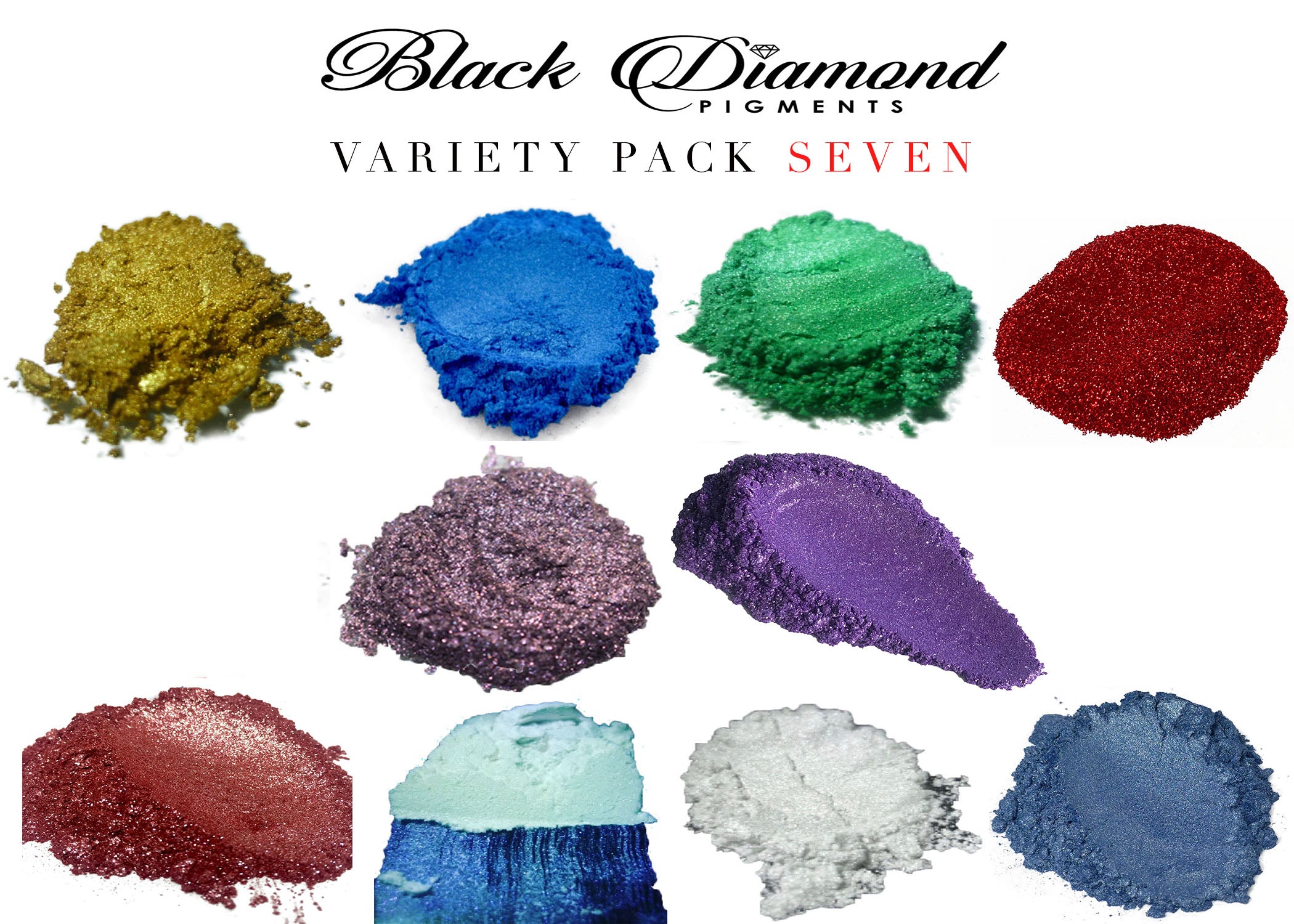 VARIETY PACK 7 (10 COLORS) mica powder pigment packs Black Diamond Pigments® - Black Diamond Pigments