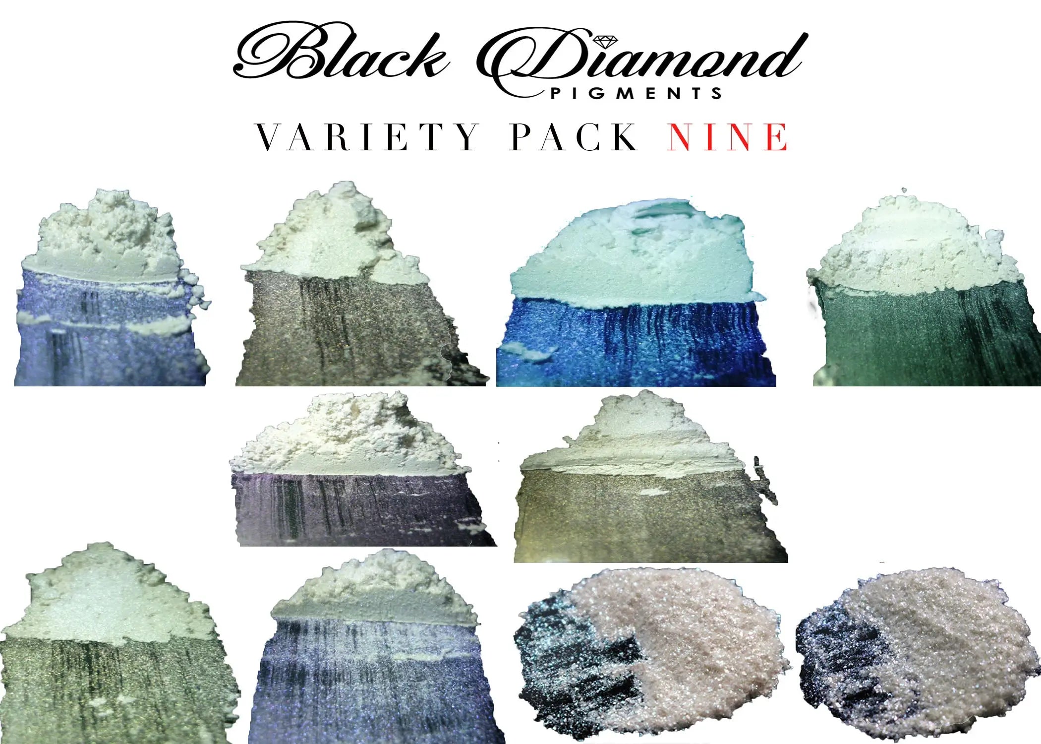 "MICA PIGMENT BOX 1" (7 VARIETY PACKS) 70-5g packs TOTAL including GHOST pigments (Epoxy,Slime,Resin,Soap) Black Diamond Pigments® - Black Diamond Pigments