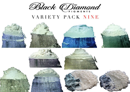 "MICA PIGMENT BOX 1" (7 VARIETY PACKS) 70-5g packs TOTAL including GHOST pigments (Epoxy,Slime,Resin,Soap) Black Diamond Pigments® - Black Diamond Pigments
