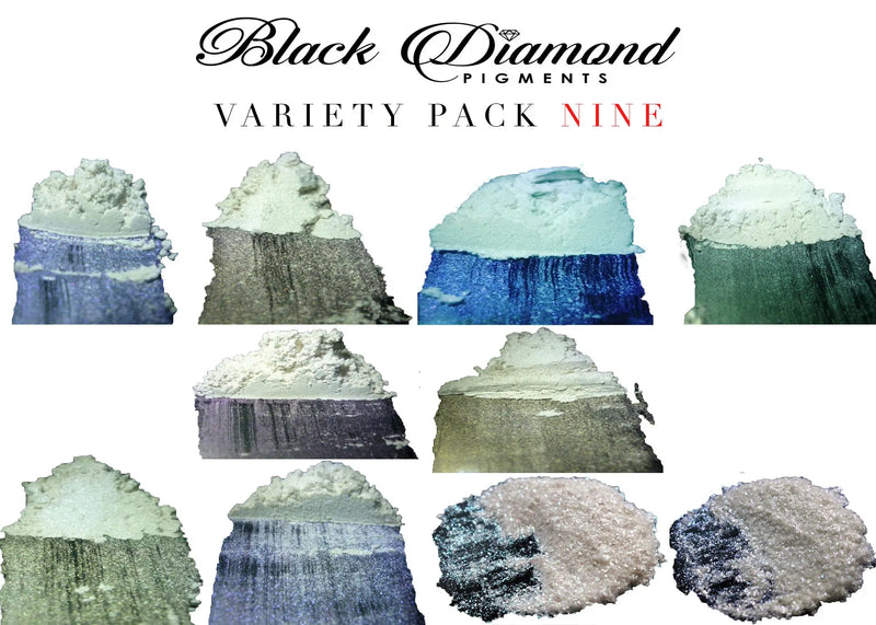 "MICA PIGMENT BOX 1" (7 VARIETY PACKS) 70-5g packs TOTAL including GHOST pigments (Epoxy,Slime,Resin,Soap) Black Diamond Pigments® - Black Diamond Pigments
